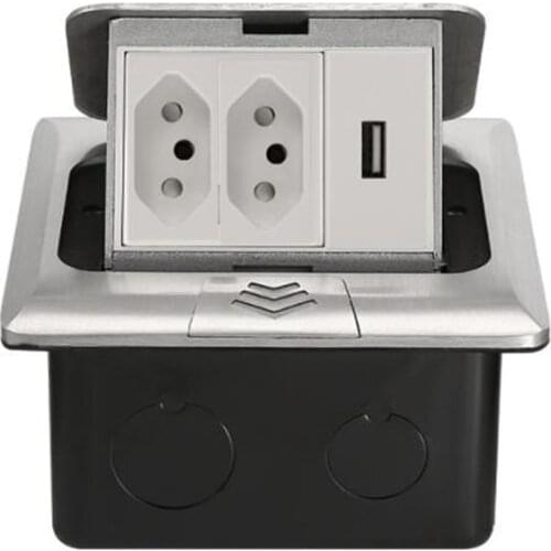 Brazil Israel Desktop Socket Table Outlet EU Charging with USB Slow Pop Up Black Silver Aluminum Alloy Cover For Meeting Room