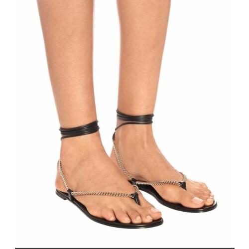 2021 Summer New Womens Sandals Fashion Outdoor Open Toe Flat Womens Shoes Solid Color Chain Shoes Plus Size 43