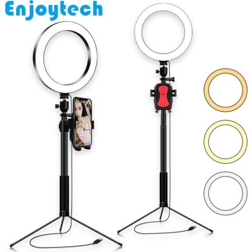 New Arrival Tabletop Mounts Holder Selfie Stick with Tripod with 16cm LED Ring Flash Light Lamp for Vlog Live Video Bloggers