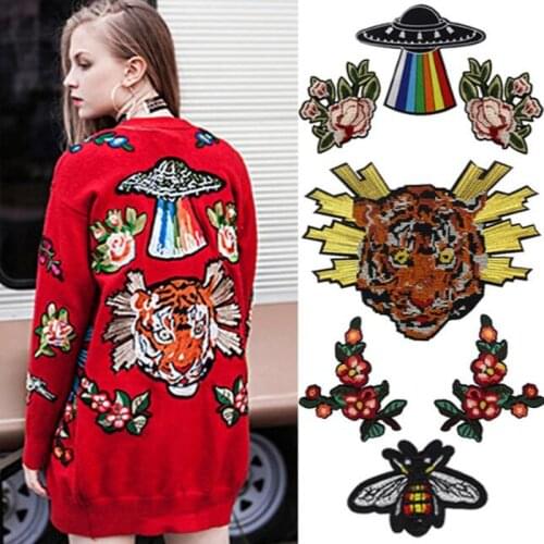 New Patch Set Animals And Flower Bee Bird Planet Lace Embroidered Collar Patches For Clothing