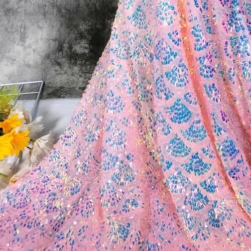 Diy Clothes Sequined Lace Fabrics Embroidery Fabric For Stage Decoration Women Dress 130cm Wide