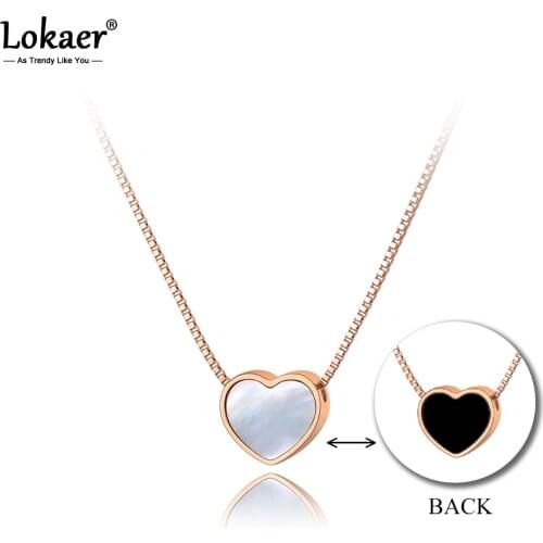 Lokaer White/Black Shell Heart Pendant Necklaces For Girls Rose Gold Titanium Stainless Steel Choker Necklace Jewelry N19136