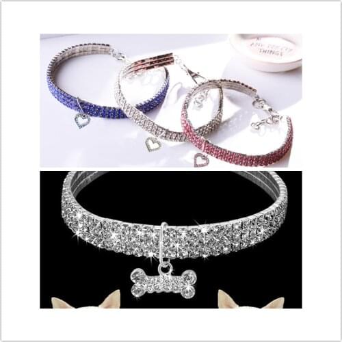 Pet Dog Cat Crystal Necklace Bright Heart Pendant Rhinestone Collar Dog Outdoor Elastic Necklace Dog Neck Portable Accessories