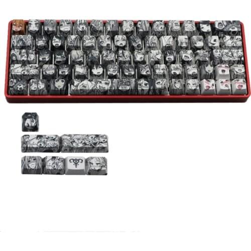 PBT 71 key Ahegao Keycap Dye Sublimation OEM Profile Japanese Anime Keycap for cherry Gateron Kailh switch GK61 GK64 27RA