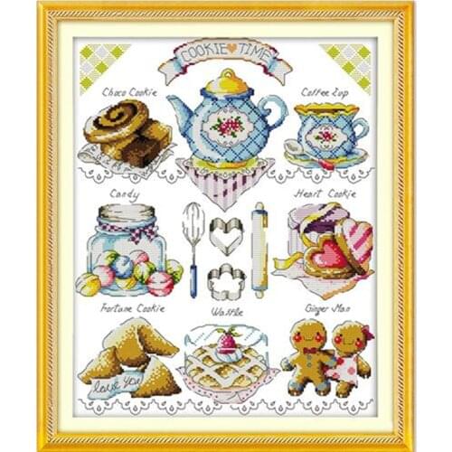 Joy Sunday Cartoon Style Tea Cake Popular Cross Stitch Handwork Kits for Embroidery Needle