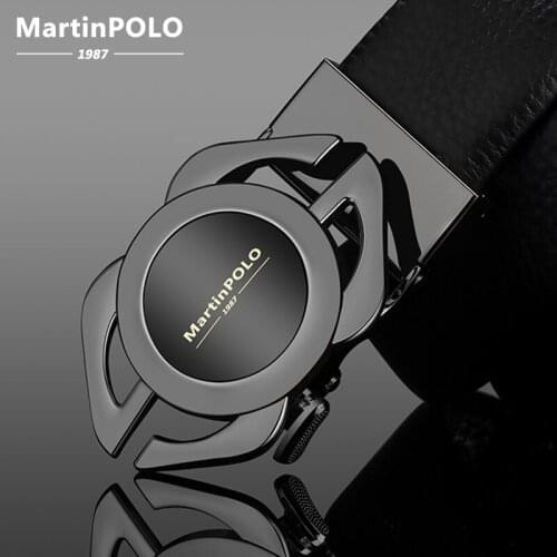 MartinPOLO Mens Belts Luxury Automatic Buckle Genune Leather Strap Black for Mens Belt Designers Brand High Quality MP04001P