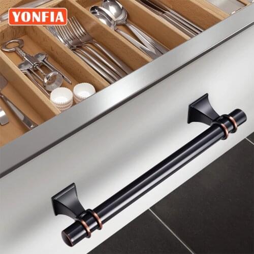 YONFIA 3622 American Style ORB Black Red Long Zinc Alloy Cabinet Handles Pull Vintage Handles And Knobs For Kitchen Furniture