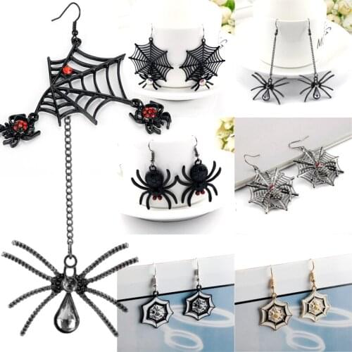 Horror Spider Drop Earrings for Women Funny Jewelry Dangle Earring Halloween Gift Trinket Bat Spider Web Earring