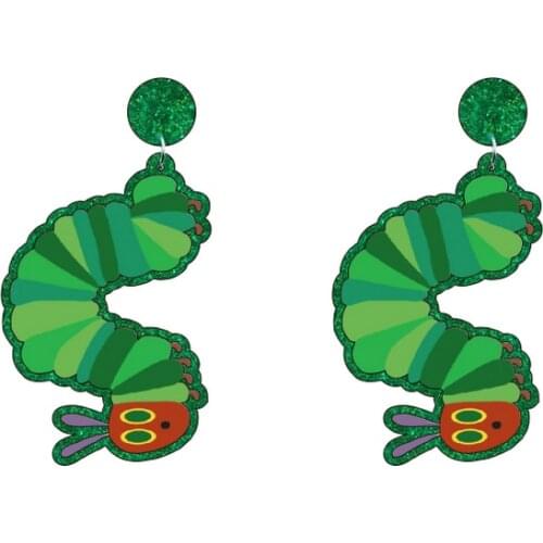 New Lovely Simulation Green Caterpillar Acrylic Earrings for Women Girls Fashion Jewelry Funny Insect Dangle Earrings Brincos