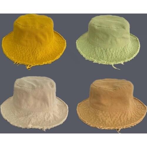 Womens Big Brim Raw Edge Cowboy Fisherman Hat Outdoor Fashion Breathable Travel Sun Protection Bucket Hat