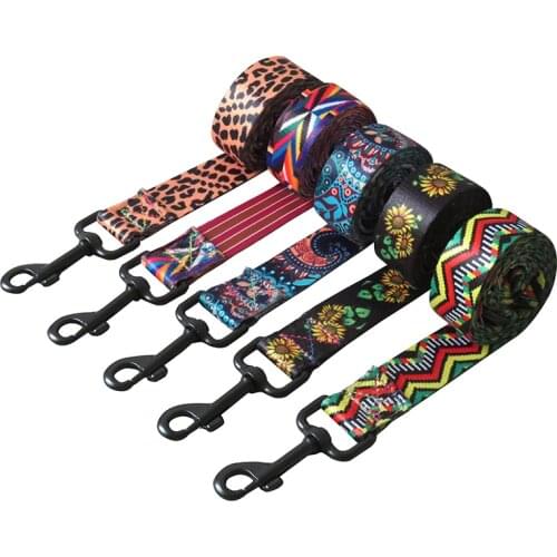 Printed Dog Collar Leash Leads Walking Training Dog Rope Pet Supplies Soft And Durable Harness Safety Belt Straps 9 Colors