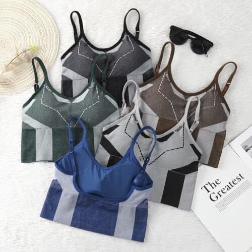 Push Up Sport Bra Top for Women Patchwork Stripe Yoga Top Fitness Athletic Underwear Ladies Workout Wear Casual Elastic Bra