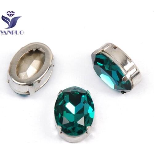 YANRUO 4120 All Sizes Blue Zircon Oval Glass Rhinestones Sew On Stones Pointback Strass Crystals For Needlework Accessories
