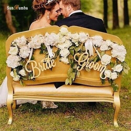 2pcs Bride Groom Rustic Wedding Sign Decor Ideas Chairs Hanging Signs Mariage Party Decorations Wood Wedding Decoration Custom