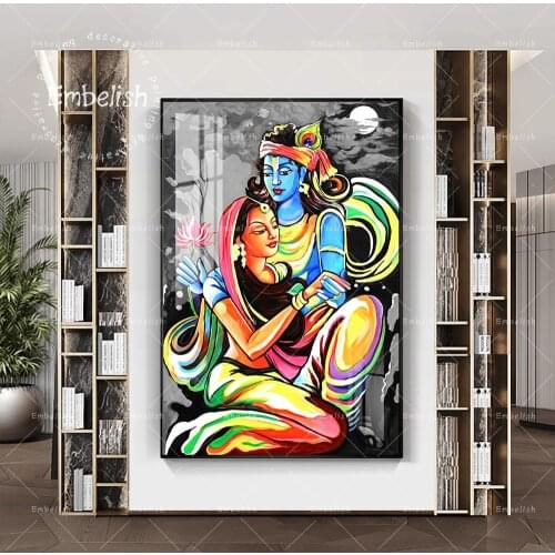 Embelish Lord Radha Krishna with Flute Hindu God Wall Art Pictures For Living Room Modern Home Decor Posters HD Canvas Paintings
