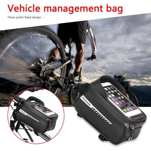 RZAHUAHU Waterproof Bicycle Bag Frame Front Top Tube Cycling Bag Reflective 6.5in Phone Touchscreen Bag MTB Bike Accessories