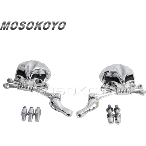 Skeleton Skull Motorcycle Chrome Black 5/16" Rear View Mirror Side Mirrors for Harley Vintage Custom Cafe Racer Softail Cruiser