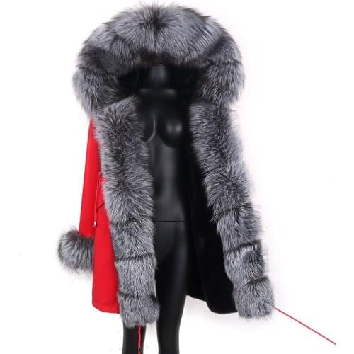 2021 Winter Jacket Women 7XL Real Fur Coat Natural Real Fox Fur Collar Loose Long Parkas Big Fur Outerwear Detachable Fashion
