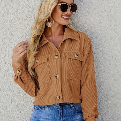 Jackets for Women Basic 2021 New Corduroy Brown Streetwear Turn-down Collar 4 Colors Ladies Coat Chaquetas Para Mujer Clothes