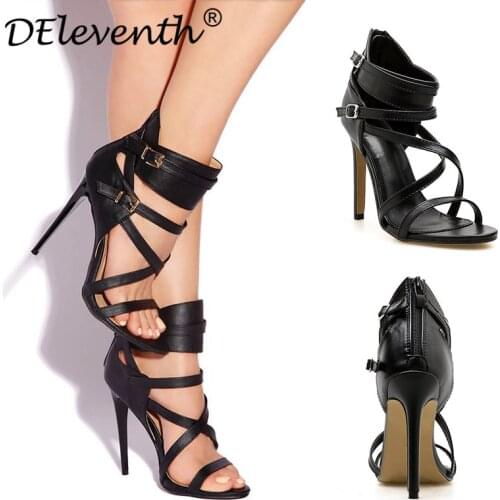 Women Sandals PU Leather Shoes Round Toe PU 11CM Thin Heels High heels Buckle Strap sandalias mujer 2020 women shoes size 35-42