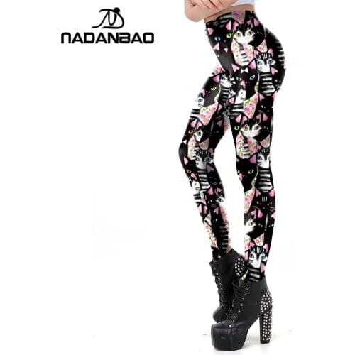 NADANBAO Cute Cartoon Leggings For Women Cat Fitness Pants Slim Lovely Leggins Workout Pants Female Outside Clothing Plus Size