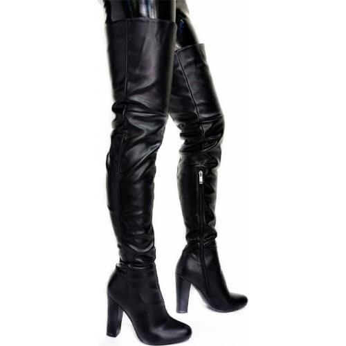 Winter Women Over The Knee Boots 12 CM Super High Square Heel Zipper Heels Long Boots 2020 New Woman Shoes Fashion Female Botas