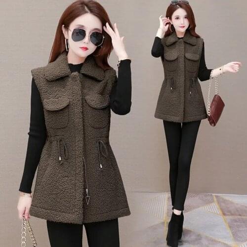 Drawstring Slim Waist Women Warm Vest Plus Size 4XL Lambswool Waistcoat Autumn Winter Fashion Casual Sleeveless Femme Jackets