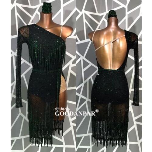 Latin dance dress lady for women latin dance costume sexy Single shoulderlatin wear for competition sapphireLavender GOODANPAR