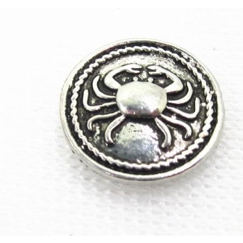 10pcs/lot Interchangeable Antique Silver crab snap button charms for snaps button Bracelet&Bangles DIY Snap Jewelry Charms
