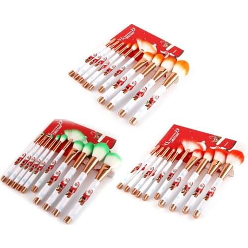 10Pcs Christmas Makeup Brushes Set Foundation Powder Eyeshadow Blushes Cosmetic Brush Tools