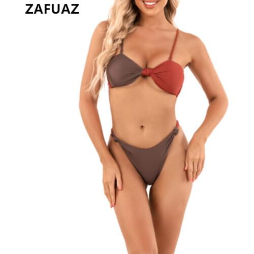 ZAFUAZ 2021 Sexy Swimsuit Women Bikini Push-up Padded Halter Bandage Bikini Set Swimwear Bathing Suit Bandeau Biquini Female