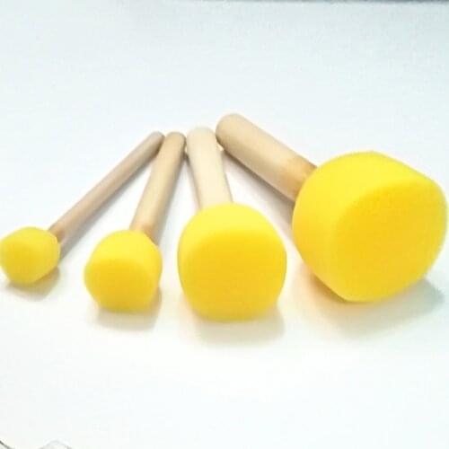 4pcs/set Yellow Round Sponge Wooden Handle Brush Stamp Painting Graffiti Seal Kid Early Education DIY Drawing Doodle Toys