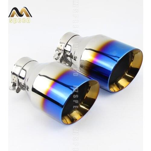 Car Accessories Exhaust Tail Pipes Muffler Tip Tail End Universal Stainless Steel Straight Flange blue For Bmw E46