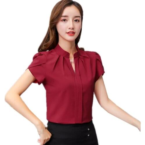 B3225 2020 summer fashion new Korean version womens slim short sleeves casual chiffon shirt cheap wholesale