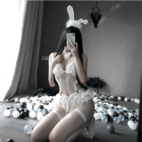 White Black Kawaii Maid Lace Bodysuit Sexy Lingerie Cute Cat Rabbit Girl Nightclub Role Play Rabbit Costume Performance Uniform