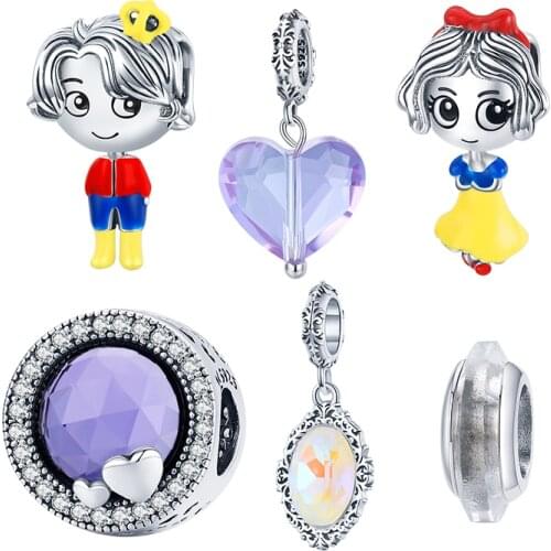 BISAER 925 Sterling Silver Fairy Tale Town Little Prince Princess Couples Charm Beads Fit Bracelet DIY Romantic Love Jewelry