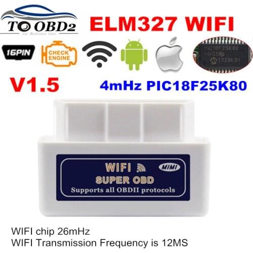 Real PIC18F25K80 Chip Super OBD2 ELM327 WIFI V1.5 Hardware Works Android/iOS ELM 327 Works Diesel Cars 12V No Burn Any More