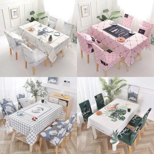 Ins Decorative Tablecloth + 6Pcs Chair Cover Set Thick Rectangular Cotton Linen Wedding Dining Decor Table Cloth