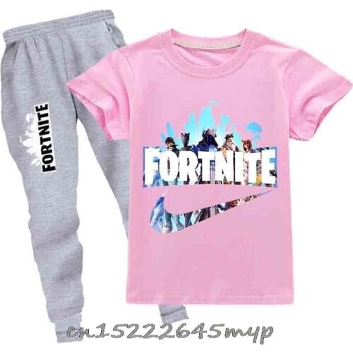 Game Fortnite Kids Summer Clothing Toddler Girl Short Sleeve T-Shirt Pants Outfits 2PCS Children Girls Sest
