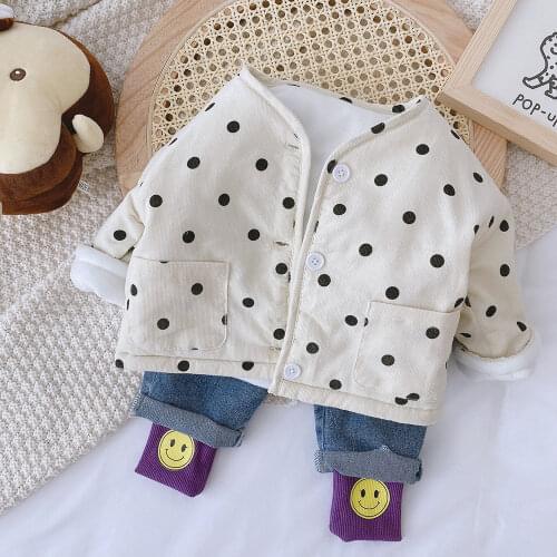 0-3Years Baby Girls Winter Coat Plus Velvet Thick Warm Dot Jacket For Kids Toddler Boys Long Sleeve Parkas