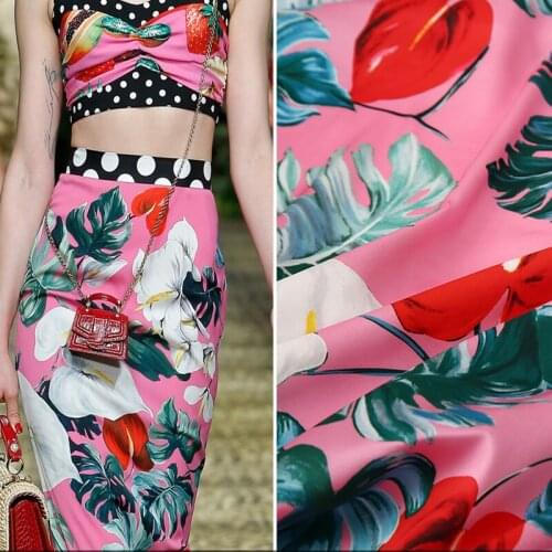 European brand classic digital printing fabric Anthurium plant pattern Sewing fabric factory shop not out of stock
