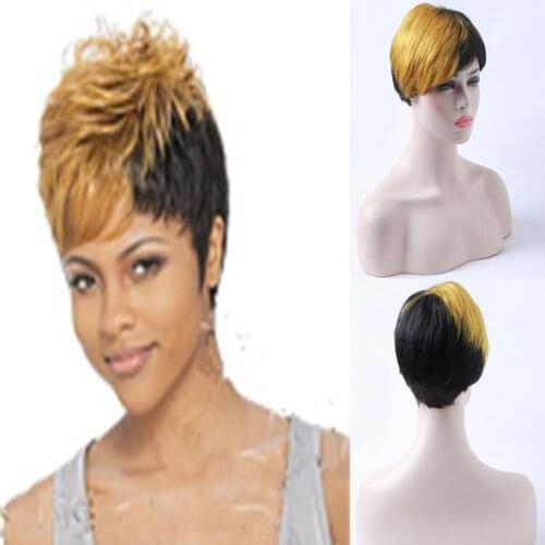 HAIRJOY Woman Synthetic Hair Wigs Short Straight Black Blonde Brown Red Wig Mixed Colors