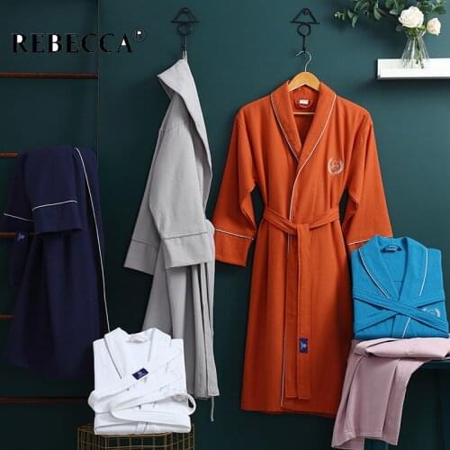 Brand Men Women 100% Cotton Waffle Bathrobes Male Spring Autumn Homewear Lapel Kimono Robes Female Nightrobe Dressing Gown