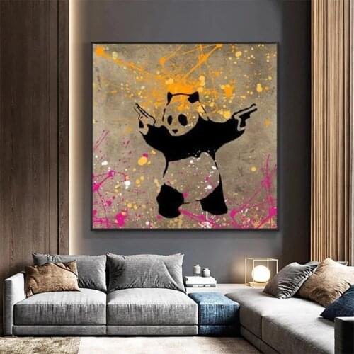 Cute Panda with Guns Canvas Painting Animal Posters and Prints Wall Art Abstract Pictures for Living Room Home Decor Cuadros