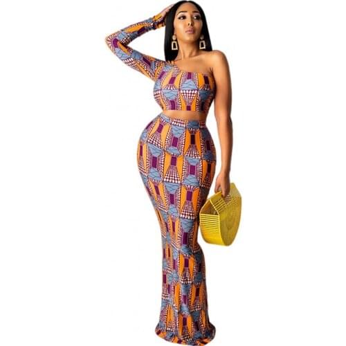 Skirt African Clothes Set Women Skew Neck Crop Tops Mermaid Skirt Suits 2021 Dashiki Elegant Streetwear African 2 Piece Outfits