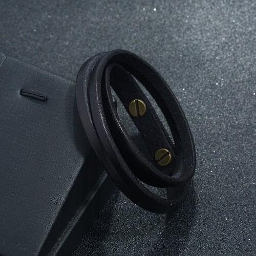 Retro Long Size Leather Bracelet Simplicity Mens Fashion Accessories Punk Alloy Two Circle Leather bracelet