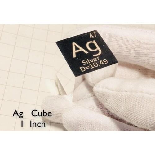 Metal Argentum Ag Silver Cube 1 inch Periodic Table Format High Purity 99.99