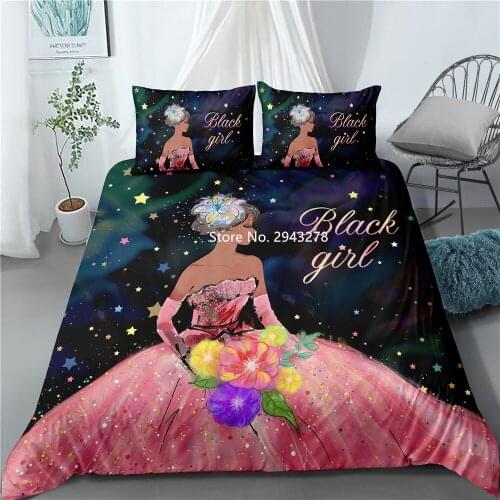 3D Printed Fashion Girl Bedding African Girl Pattern Comfortable Down Quilt Cover Pillowcase Bedroom Decoration Deluxe Full Size