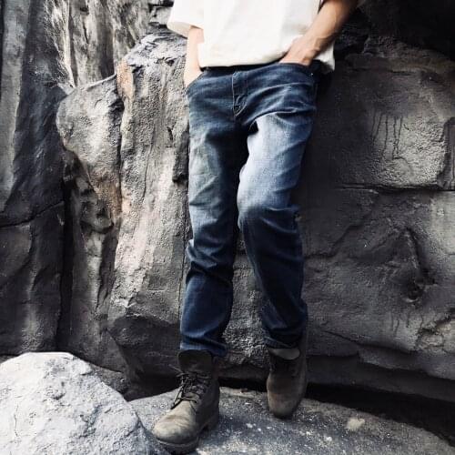 Four Seasons Mens Casual Tooling Comfortable Denim Trousers Patch Pants