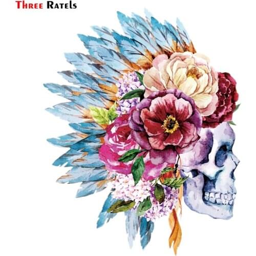 Three Ratels FC162 Pvc Cool Colorful Flower Skull Sticker Decal for Luggage Motorcycle Laptop Phone Pad Bicycle